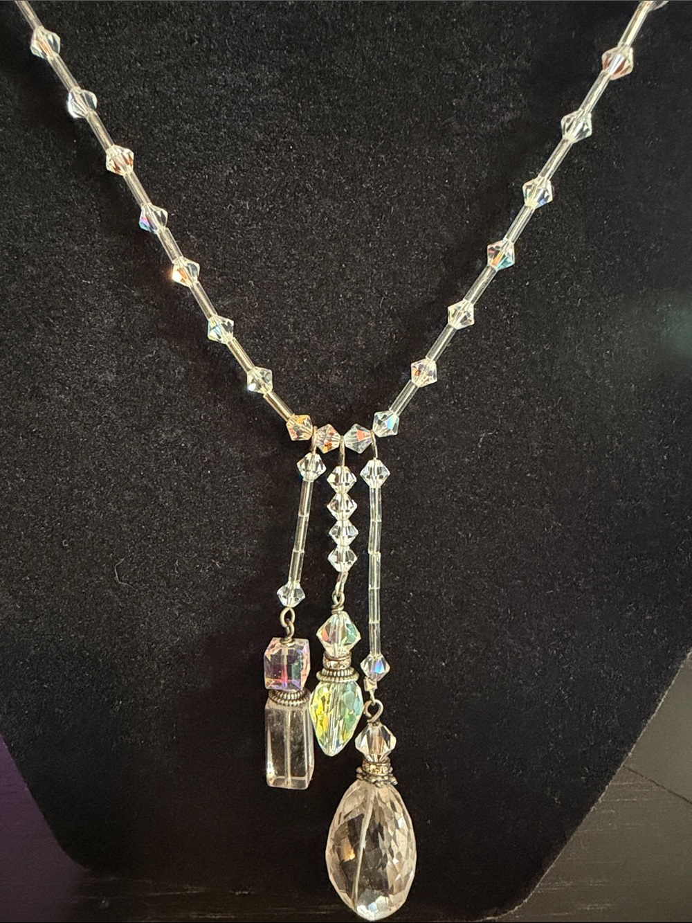 Crystal Drop Pendant Necklace - Clear Crystal Silver Tone
